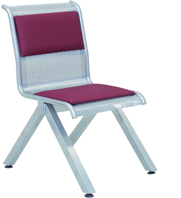 Tekli Metal Bekleme Koltuğu — Döşemeli Kolçaksız Tekli metal bekleme koltuğu deri döşemeli kolçaksız — hastane, okul, havaalanı ve terminal bekleme alanları için delikli sac kolay temizlenen bekleme koltuğu